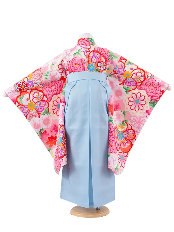女児袴レンタル（7歳女の子） ピンク ねじり梅 四季の花々 9008
