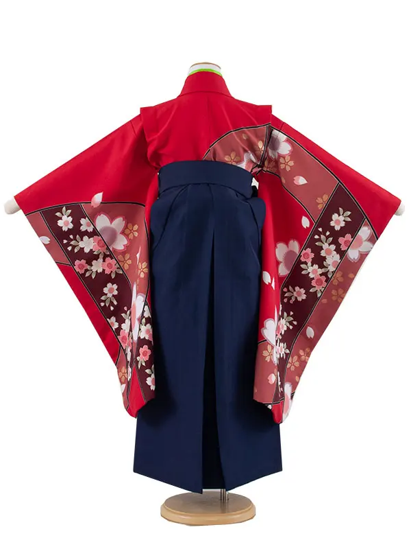 女児袴レンタル（7歳女の子） ルビーレッド 桜 9041