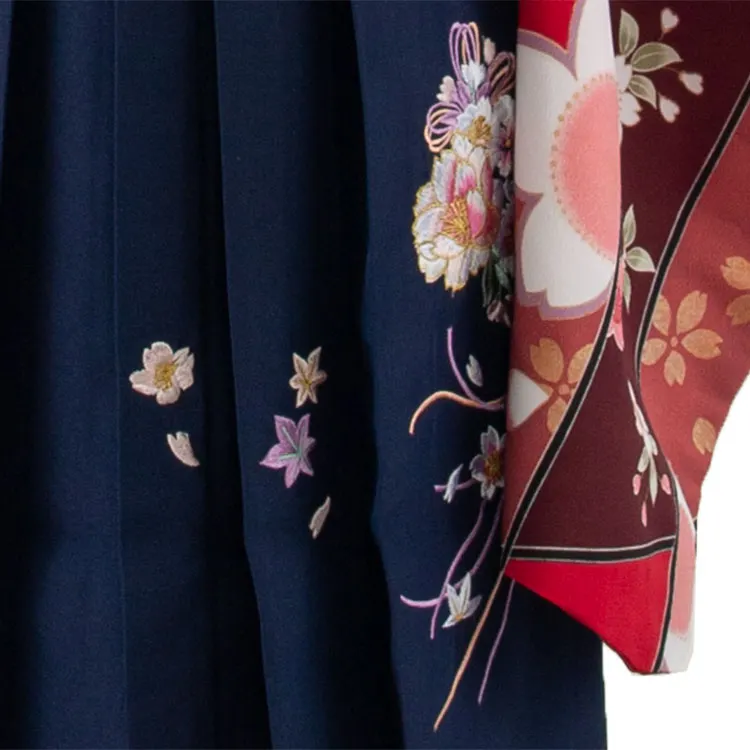 女児袴レンタル（7歳女の子） ルビーレッド 桜 9041