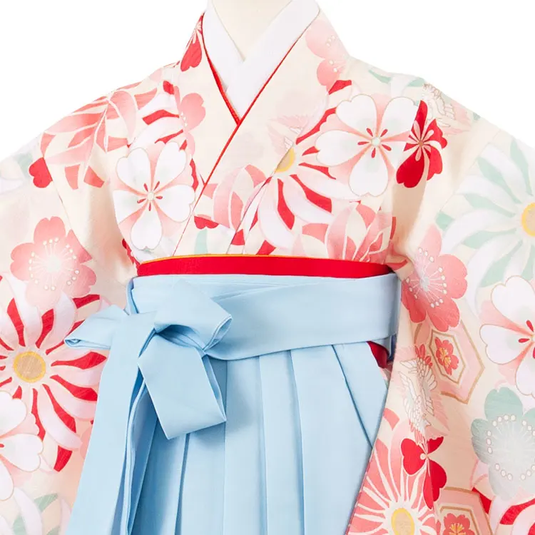 女児袴レンタル（7歳女の子） アイボリー 梅 9059