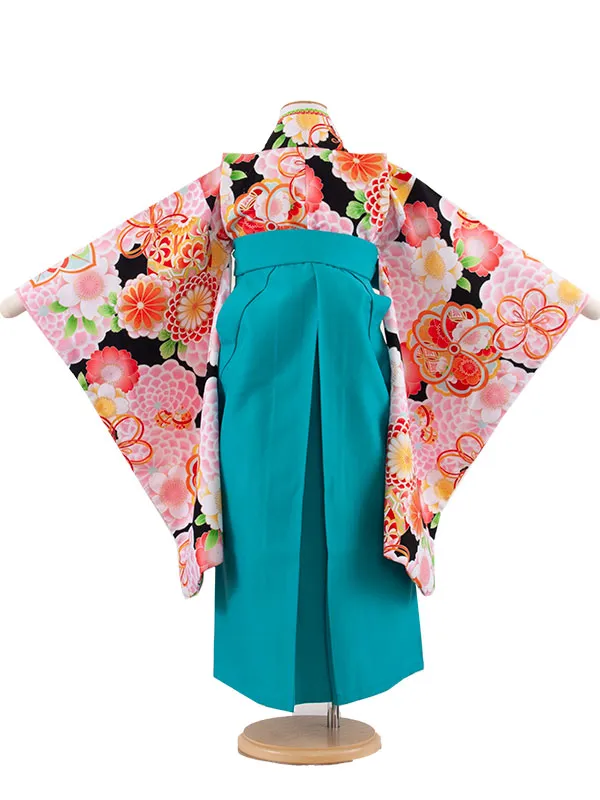 女児袴レンタル（7歳女の子） 黒地 ねじり梅 鞠 9074