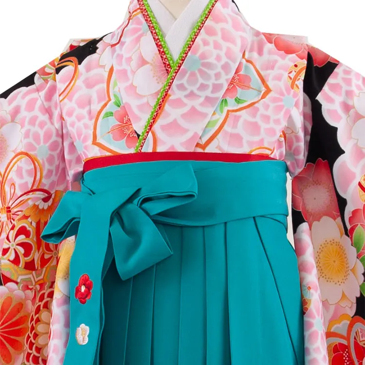 女児袴レンタル（7歳女の子） 黒地 ねじり梅 鞠 9074