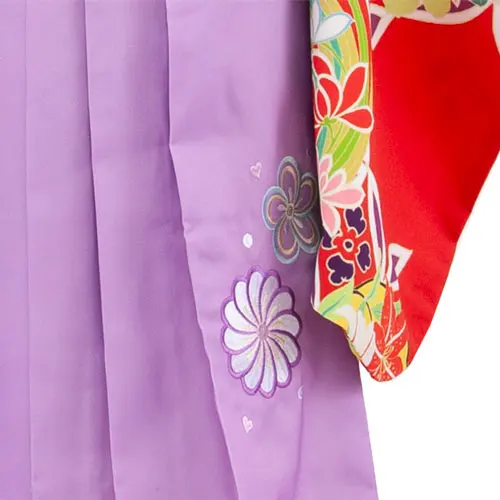 女児袴レンタル（5歳女の子） 赤オレンジ×薄紫 梅 9086