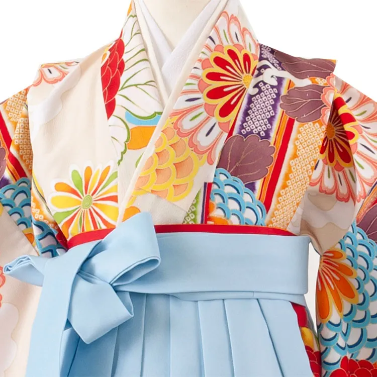 女児袴レンタル（7歳女の子） クリーム 菊 9087