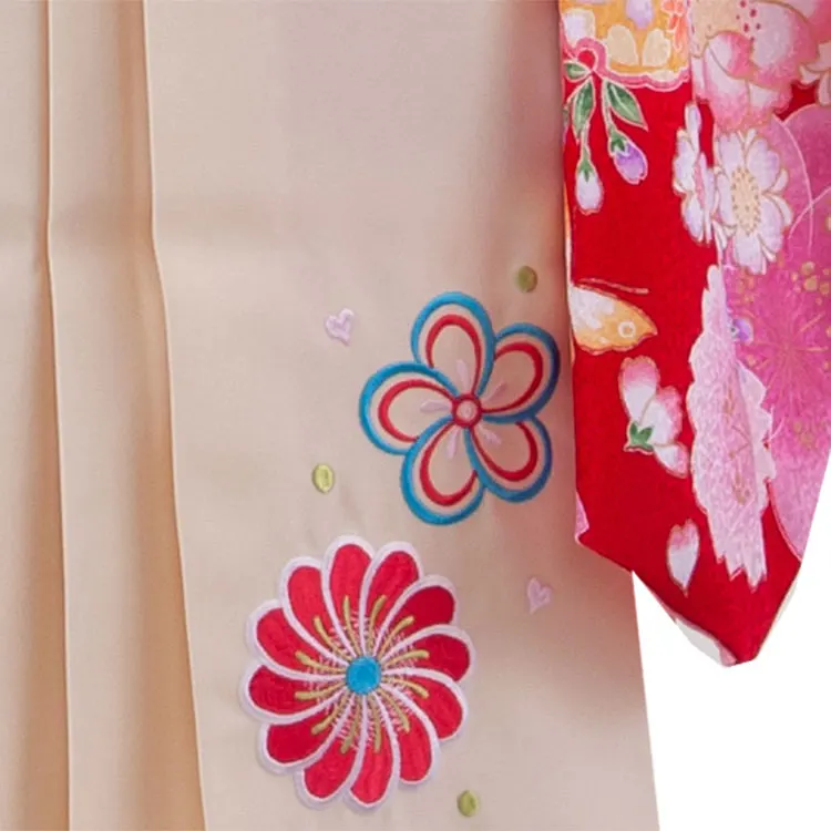 女児袴レンタル（7歳女の子） ピンク 牡丹 桜 蝶 9105