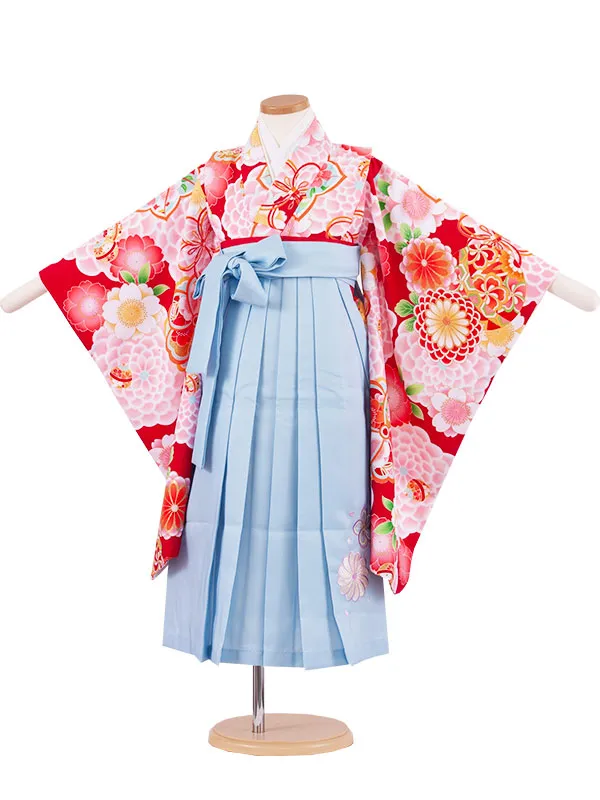 女児袴レンタル（5歳女の子） ワインレッド 鈴まり 菊 桜 9127