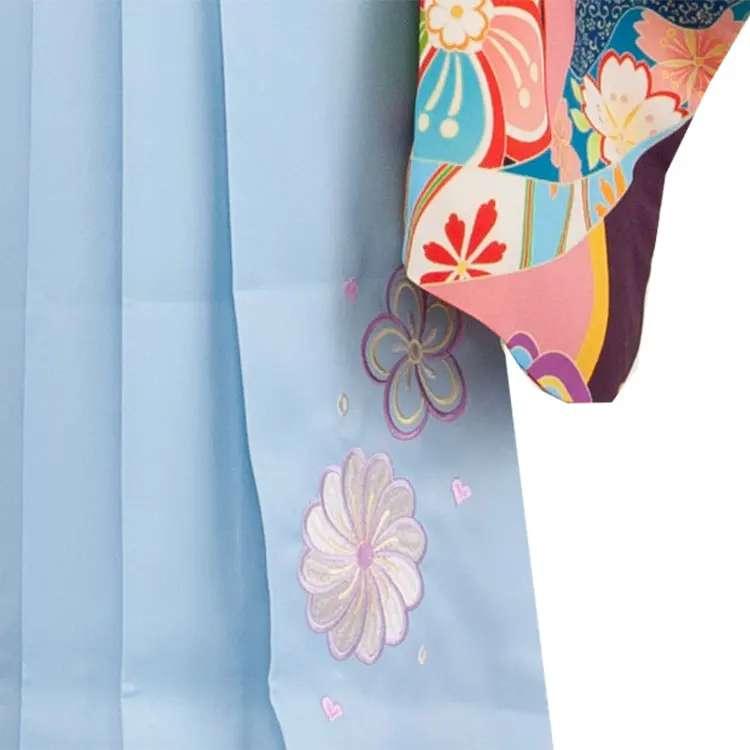 女児袴レンタル（6～7歳女の子） くすみピンク×水色 ねじり梅 9150