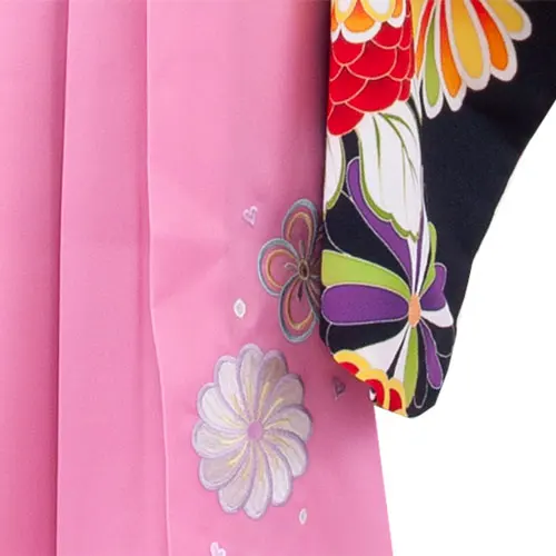 女児袴レンタル（6～7歳女の子） 黒×ピンク 菊 9155