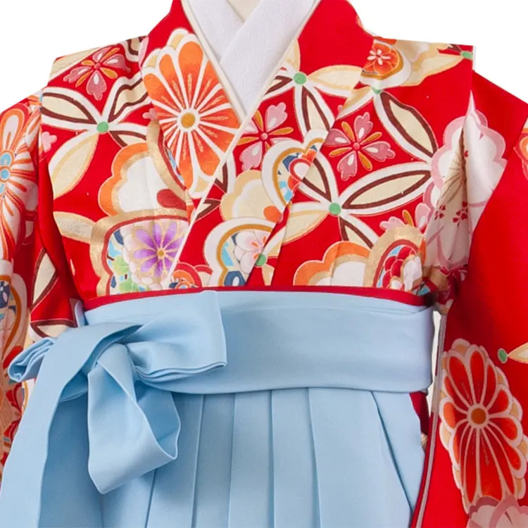 女児袴レンタル（5歳女の子） 赤地 梅 菊 9185