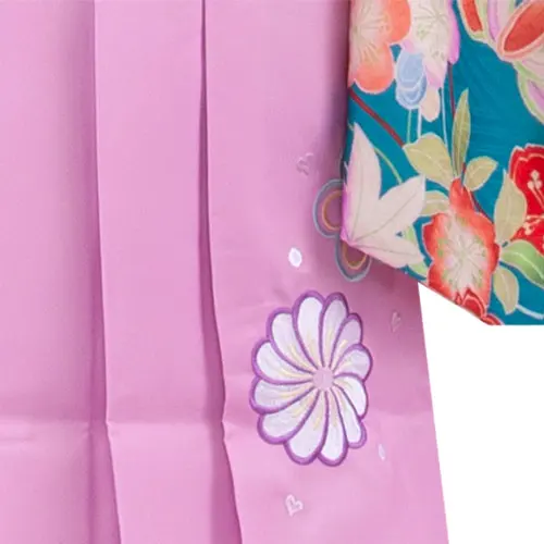 女児袴レンタル（7歳女の子）エメラルドグリーン×ピンクパープル 四季の花9199