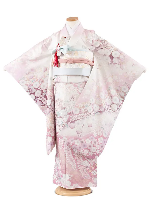 【正絹】七五三レンタル（7歳女児袋帯） Z008 桂由美 薄ピンク 辻が花
