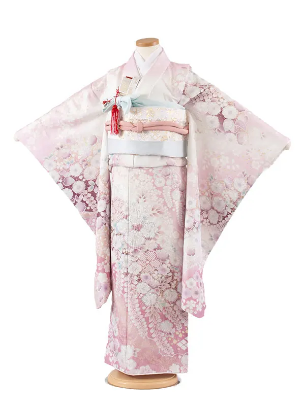 【正絹】七五三レンタル（7歳女児袋帯） Z008 桂由美 薄ピンク 辻が花