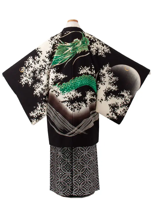 かんたん着付 小学校 卒業式 男の子 袴 黒地 緑龍 1716
