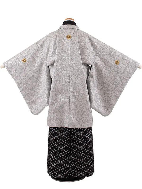 かんたん着付 小学校 卒業式 男の子 袴 グレー アンティーク柄 1741