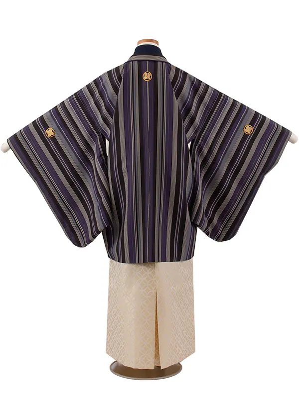 かんたん着付 小学校 卒業式 男の子 袴 黒地 ストライプ 七宝柄袴 1818