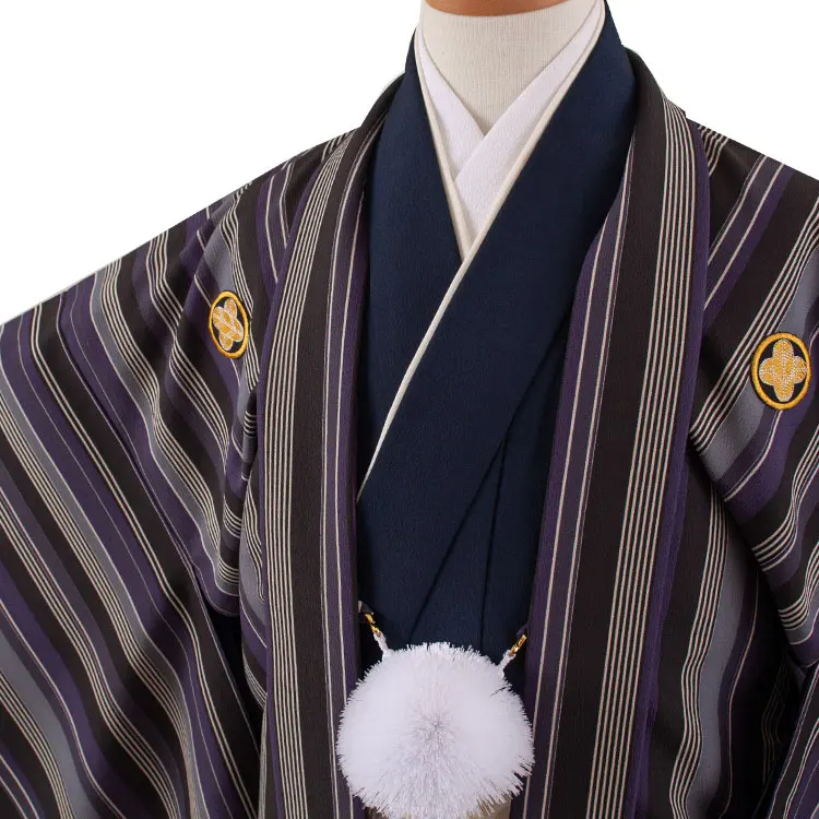 かんたん着付 小学校 卒業式 男の子 袴 黒地 ストライプ 七宝柄袴 1818