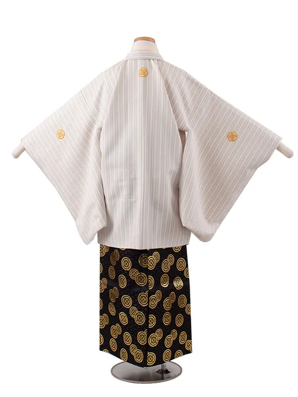 かんたん着付 小学校 卒業式 男の子 袴 白×グレー ストライプ 1854