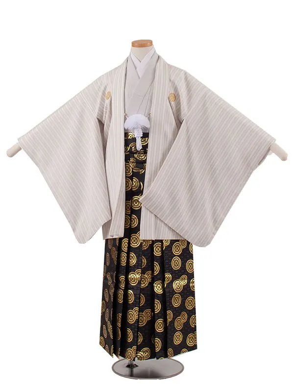 かんたん着付 小学校 卒業式 男の子 袴 白×グレー ストライプ 1855
