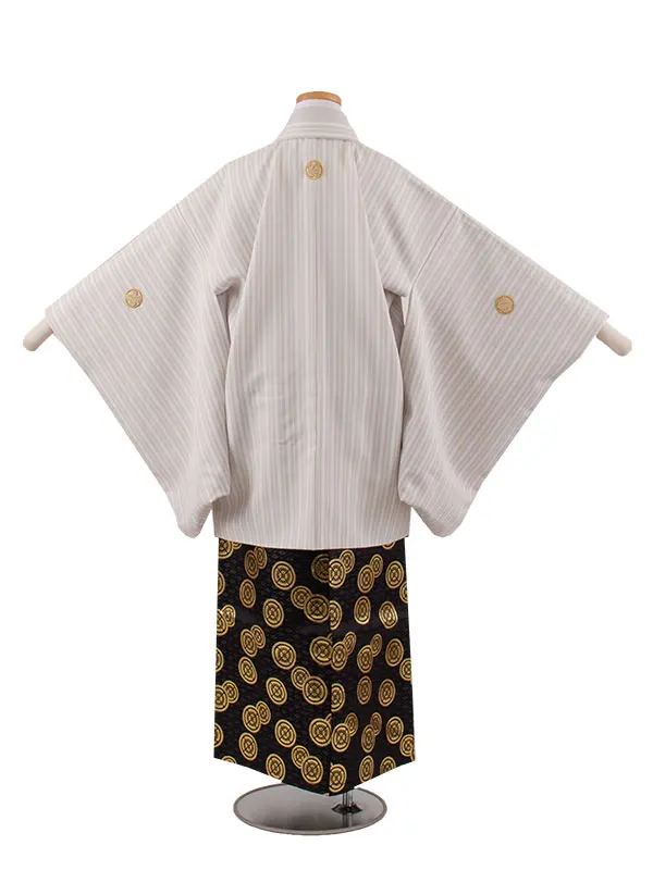 かんたん着付 小学校 卒業式 男の子 袴 白×グレー ストライプ 1855