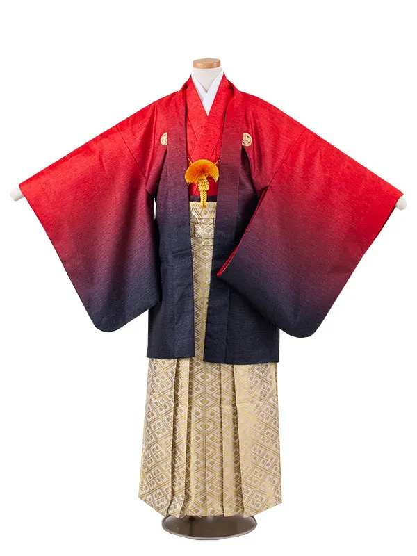 かんたん着付 小学校 卒業式 男の子 袴 赤×黒ぼかし 1861