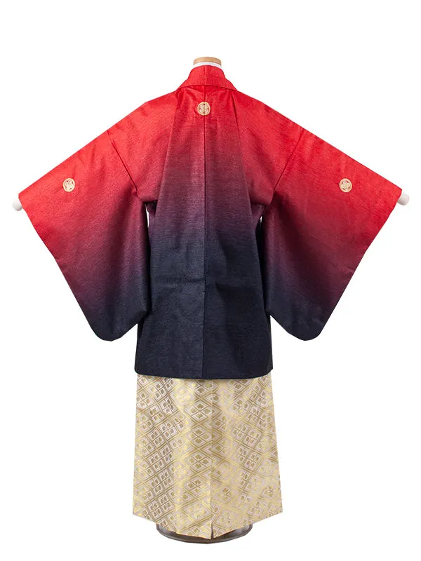 かんたん着付 小学校 卒業式 男の子 袴 赤×黒ぼかし 1861