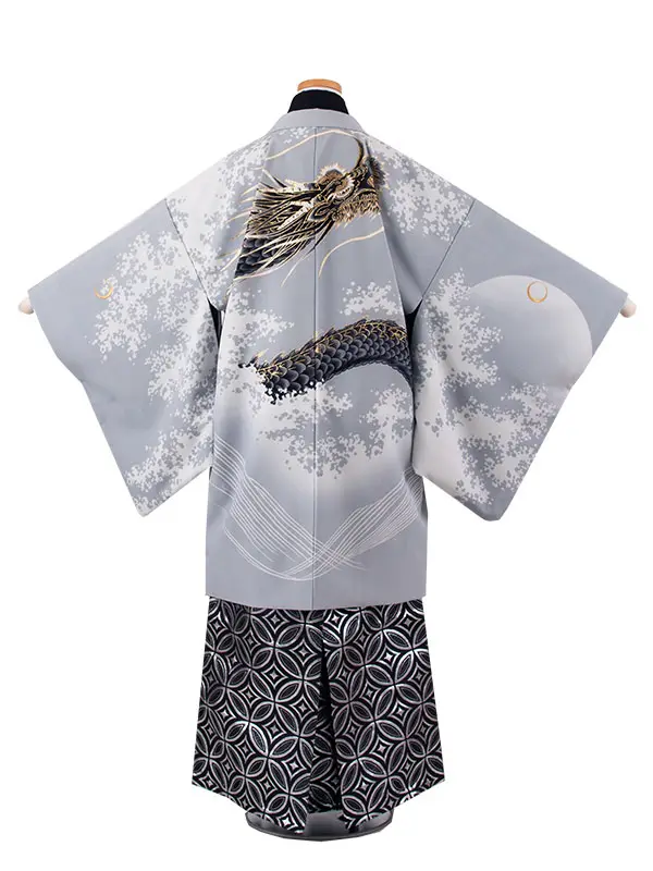 かんたん着付 小学校 卒業式 男の子 袴 グレー 龍 1862