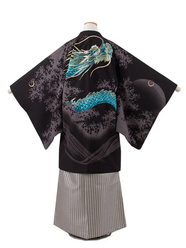 かんたん着付 小学校 卒業式 男の子 袴 黒地 青龍 1864