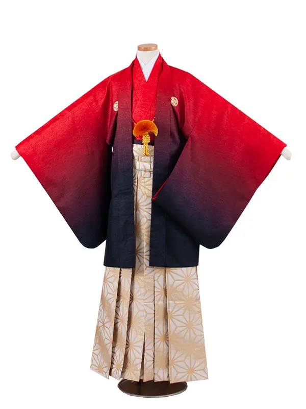 かんたん着付 小学校 卒業式 男の子 袴 赤×黒ぼかし 1865