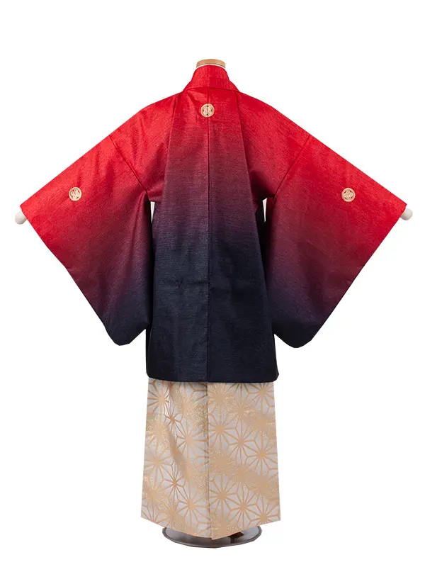 かんたん着付 小学校 卒業式 男の子 袴 赤×黒ぼかし 1865