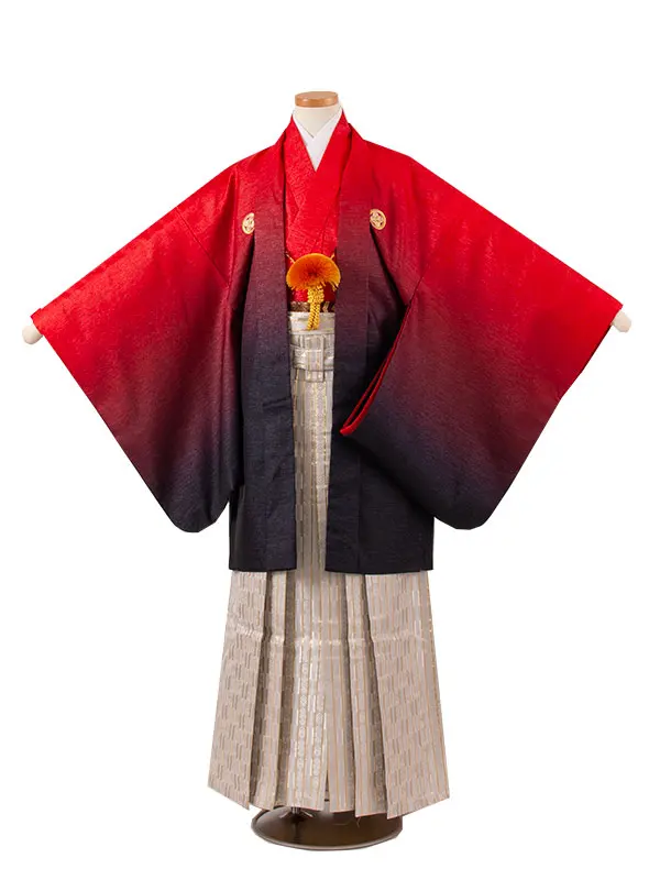 かんたん着付 小学校 卒業式 男の子 袴 赤×黒ぼかし 1866