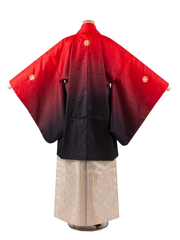かんたん着付 小学校 卒業式 男の子 袴 赤×黒ぼかし 1866
