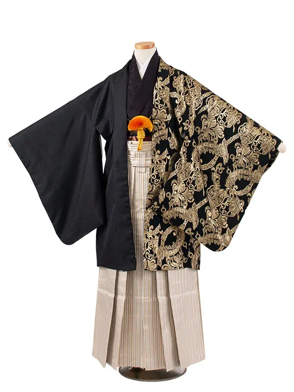かんたん着付 小学校 卒業式 男の子 袴 黒地 アンティーク柄 1917