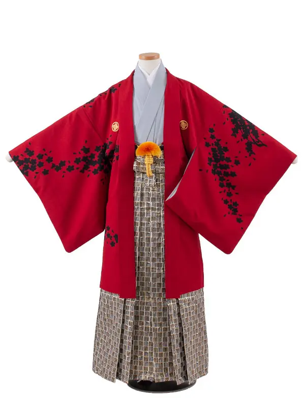小学校 卒業式 男の子 袴 赤地 黒桜 1924