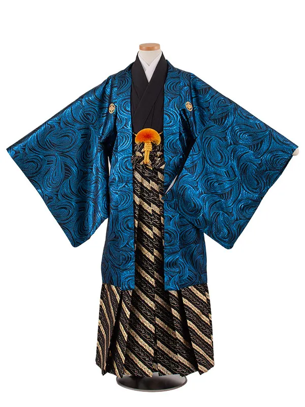 小学校 卒業式 男の子 袴 黒地 青ウェーブ 1926