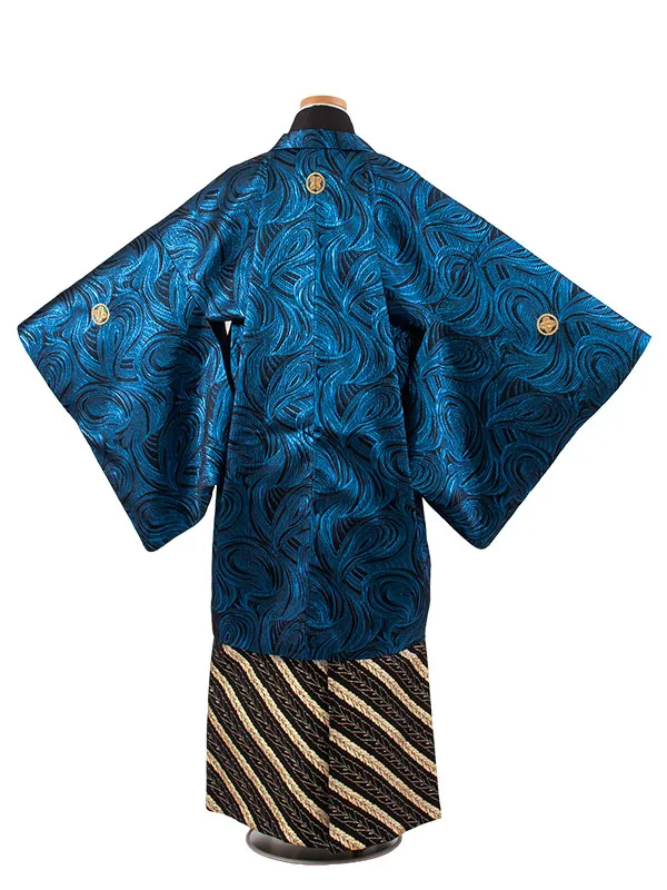 小学校 卒業式 男の子 袴 黒地 青ウェーブ 1926