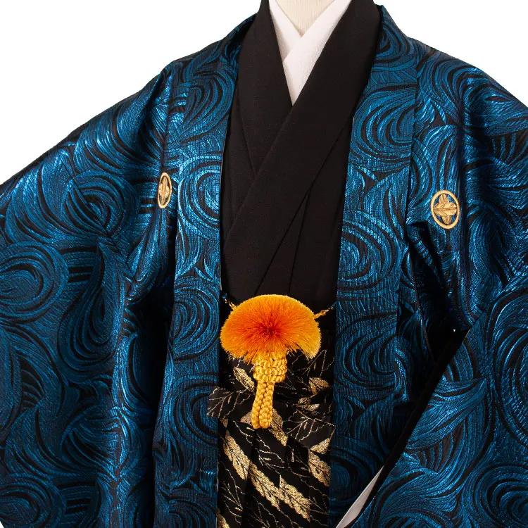 小学校 卒業式 男の子 袴 黒地 青ウェーブ 1926