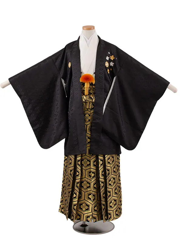 かんたん着付 小学校 卒業式 男の子 袴 黒地 桜刺繍 1930