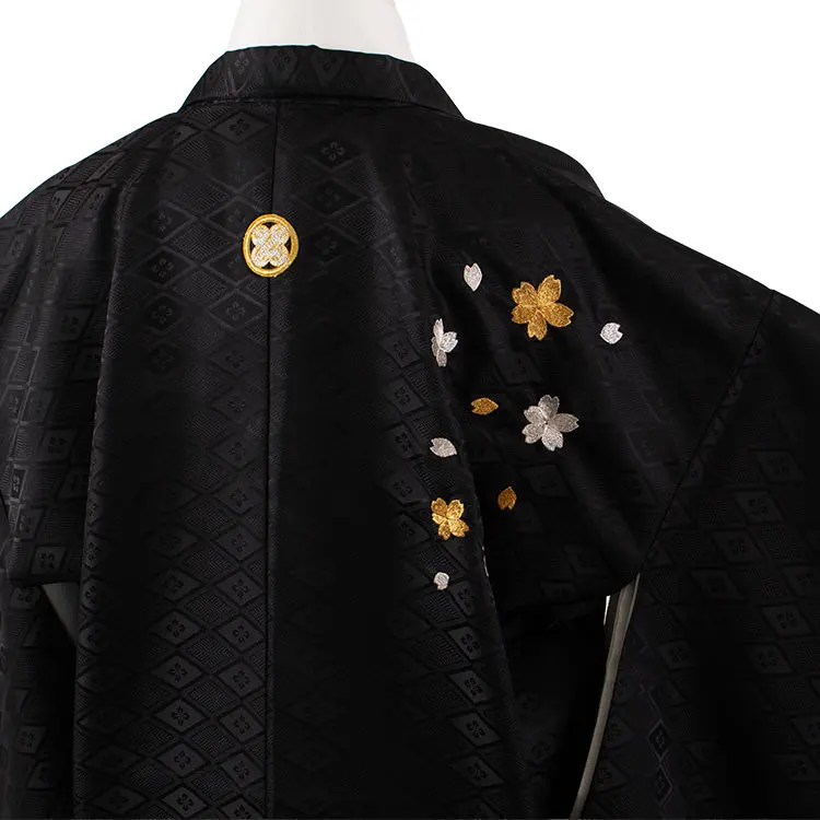 かんたん着付 小学校 卒業式 男の子 袴 黒地 桜刺繍 1930