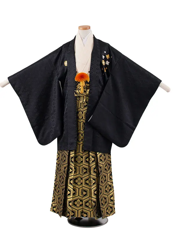 かんたん着付 小学校 卒業式 男の子 袴 黒地 桜刺繍 1931