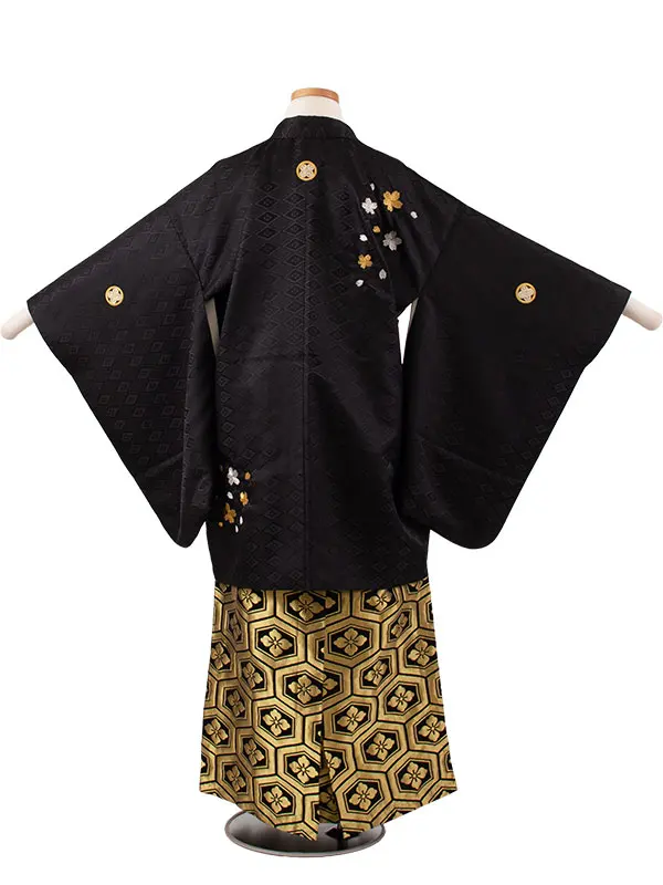 かんたん着付 小学校 卒業式 男の子 袴 黒地 桜刺繍 1931