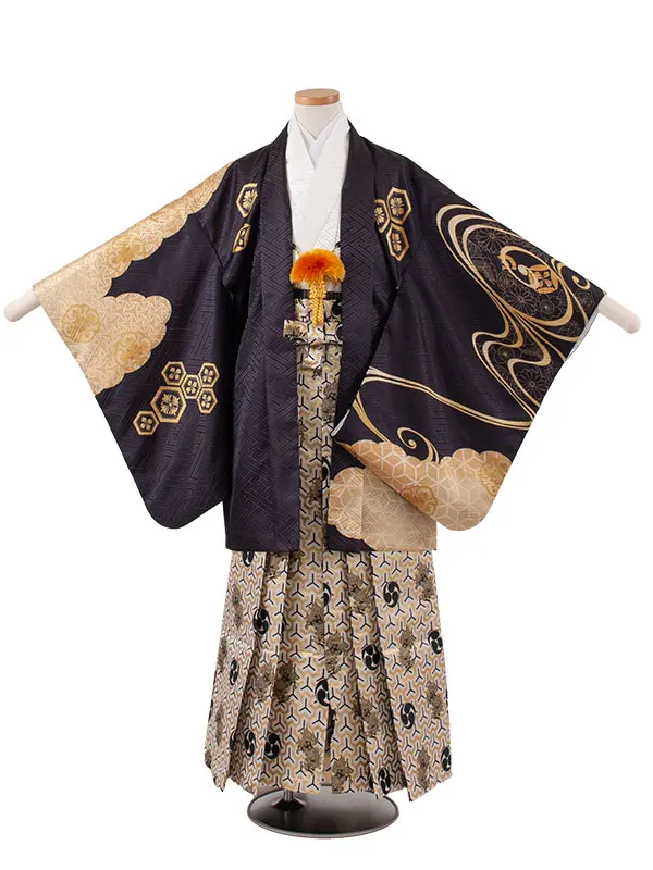 かんたん着付 小学校 卒業式 男の子 袴 黒地 流水 1933