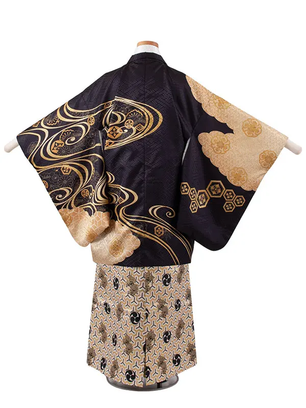 かんたん着付 小学校 卒業式 男の子 袴 黒地 流水 1933