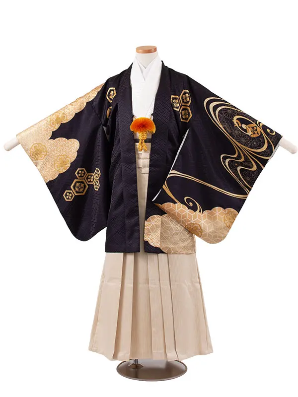 かんたん着付 小学校 卒業式 男の子 袴 黒地 流水 1934
