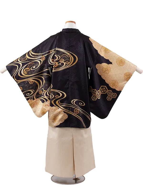 かんたん着付 小学校 卒業式 男の子 袴 黒地 流水 1934