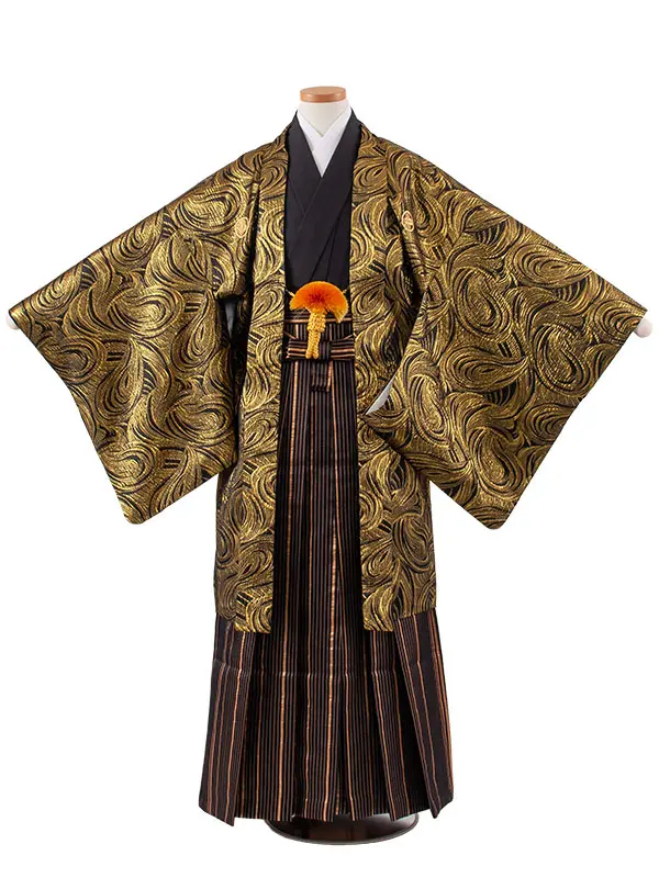 かんたん着付 小学校 卒業式 男の子 袴 黒地 金ウェーブ 1935