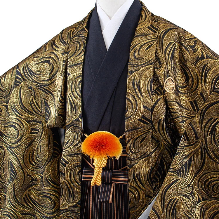 かんたん着付 小学校 卒業式 男の子 袴 黒地 金ウェーブ 1936