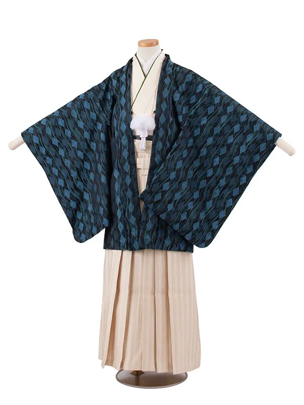 かんたん着付 小学校 卒業式 男の子 袴 黒地 幾何学模様 1960