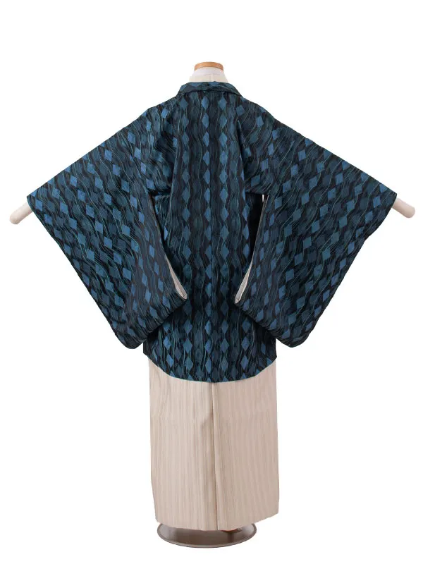 かんたん着付 小学校 卒業式 男の子 袴 黒地 幾何学模様 1960