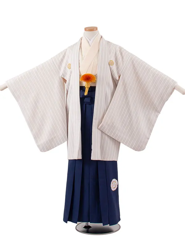 小学校 卒業式 男の子 袴 白×薄グレー ストライプ 1961