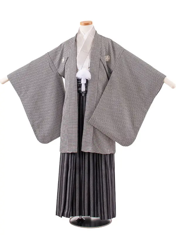 かんたん着付 小学校 卒業式 男の子 袴 黒地 千鳥格子 1966